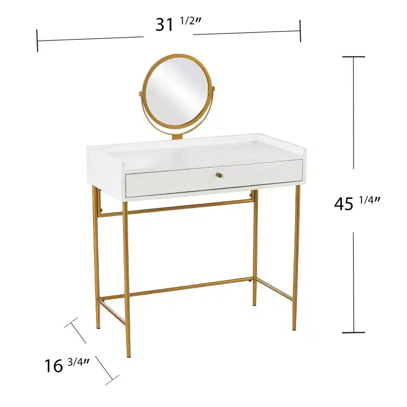 Toeletta con Specchio e Cassetto – Oro e Bianco