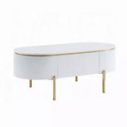 Tavolino Ovale con Cassetto – 120 cm, Bianco Lucido & Gambe in Metallo Dorato