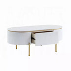 Tavolino Ovale con Cassetto – 120 cm, Bianco Lucido & Gambe in Metallo Dorato