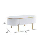 Tavolino Ovale con Cassetto – 120 cm, Bianco Lucido & Gambe in Metallo Dorato