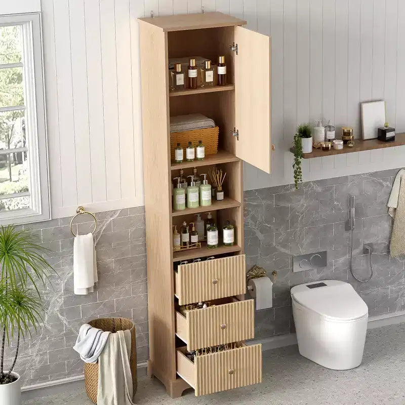Mobiletto bagno a colonna da 172 cm con cassetti e ripiano regolabile