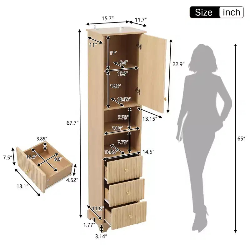Mobiletto bagno a colonna da 172 cm con cassetti e ripiano regolabile
