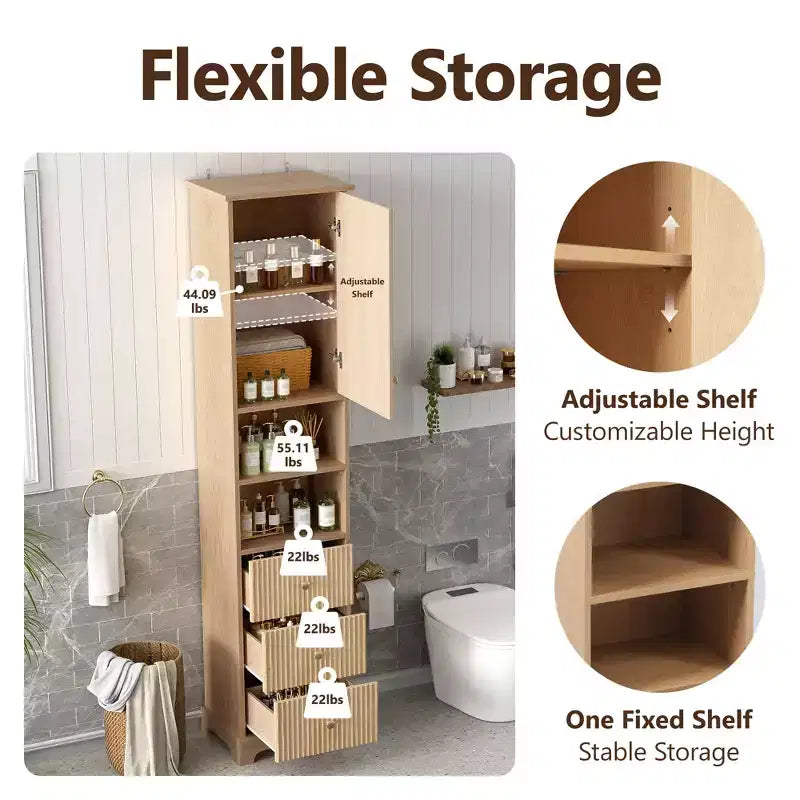 Mobiletto bagno a colonna da 172 cm con cassetti e ripiano regolabile