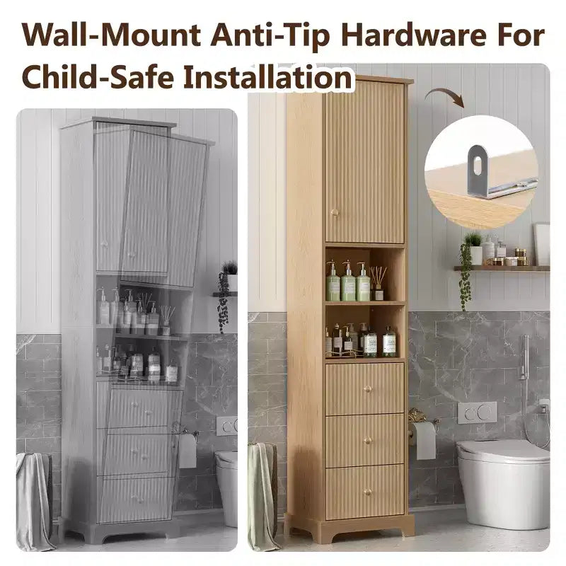 Mobiletto bagno a colonna da 172 cm con cassetti e ripiano regolabile