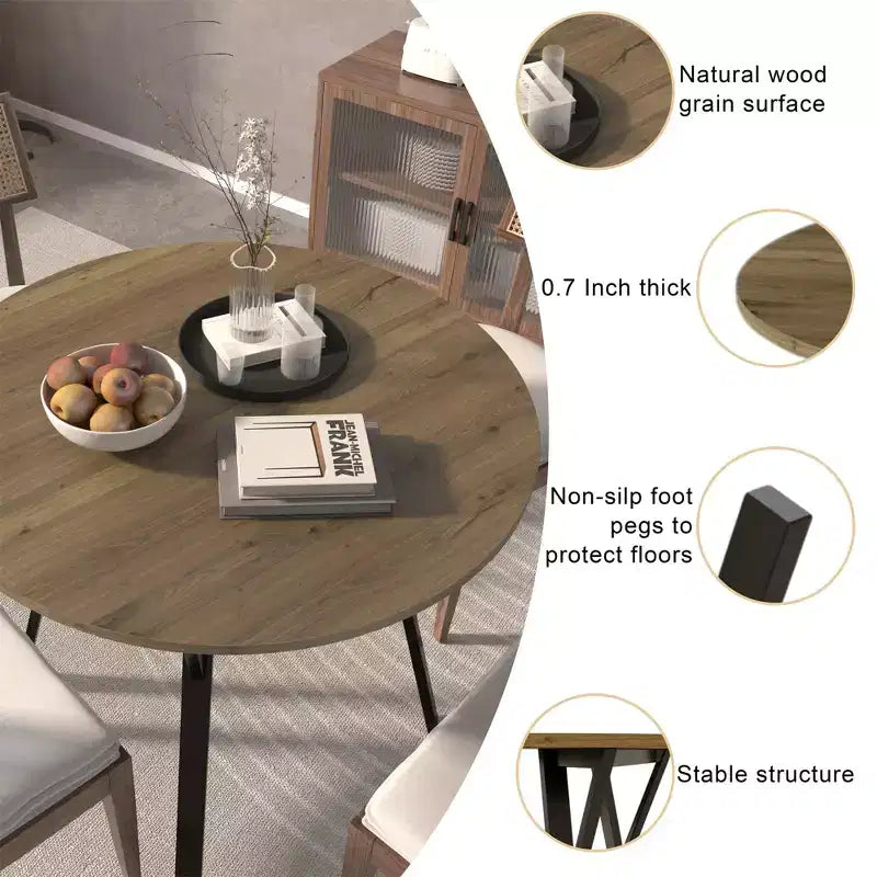 Tavolo da pranzo rotondo in legno con gambe in metallo