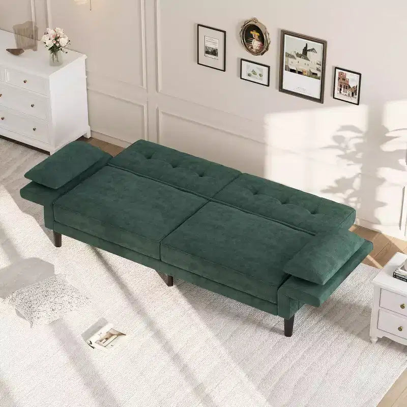 Divano letto futon convertibile con schienale e braccioli regolabili