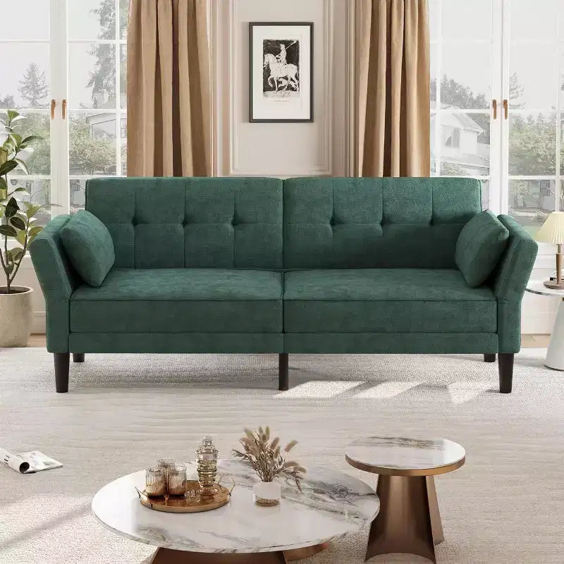 Divano letto futon convertibile con schienale e braccioli regolabili