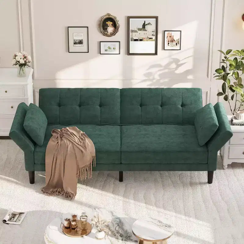 Divano letto futon convertibile con schienale e braccioli regolabili