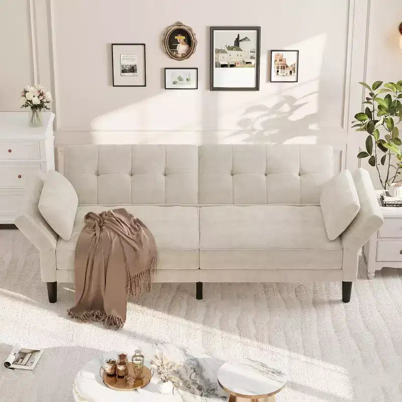 Divano letto futon convertibile con schienale e braccioli regolabili