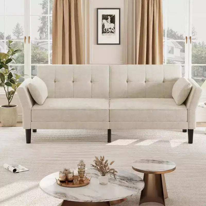 Divano letto futon convertibile con schienale e braccioli regolabili