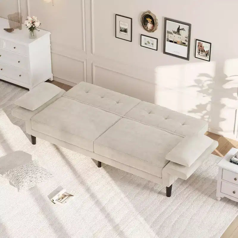 Divano letto futon convertibile con schienale e braccioli regolabili