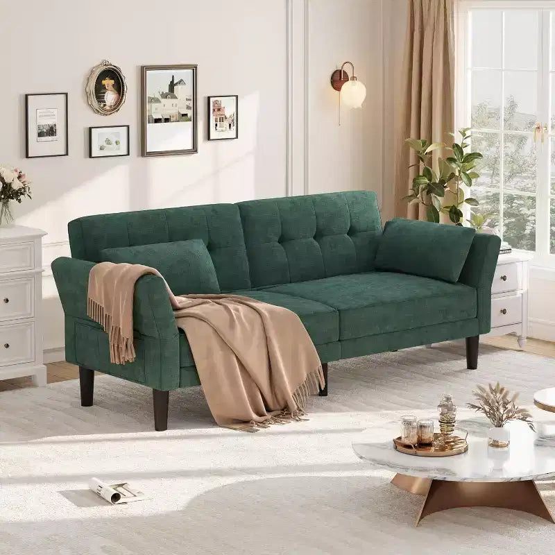 Divano letto futon convertibile con schienale e braccioli regolabili