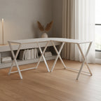 GDFStudio Biorn Modern L-Shaped Metal and Tempered Glass Computer Desk with X-Frame