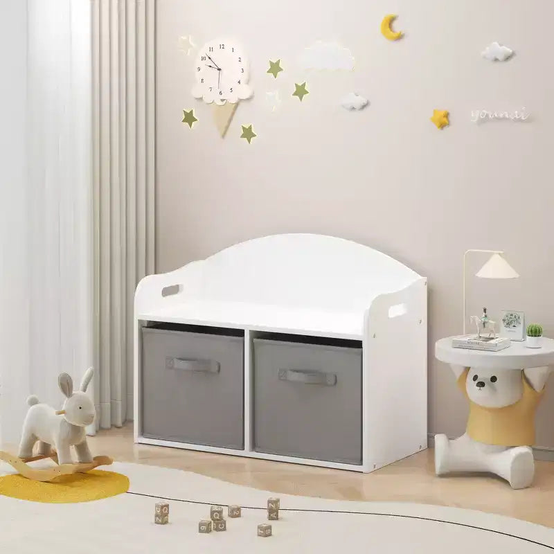 Panca contenitore per giocattoli per bambini con cassetti in tessuto pieghevoli – Bianca