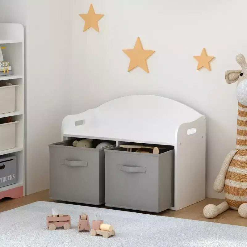 Panca contenitore per giocattoli per bambini con cassetti in tessuto pieghevoli – Bianca