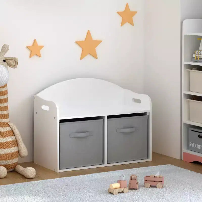 Panca contenitore per giocattoli per bambini con cassetti in tessuto pieghevoli – Bianca