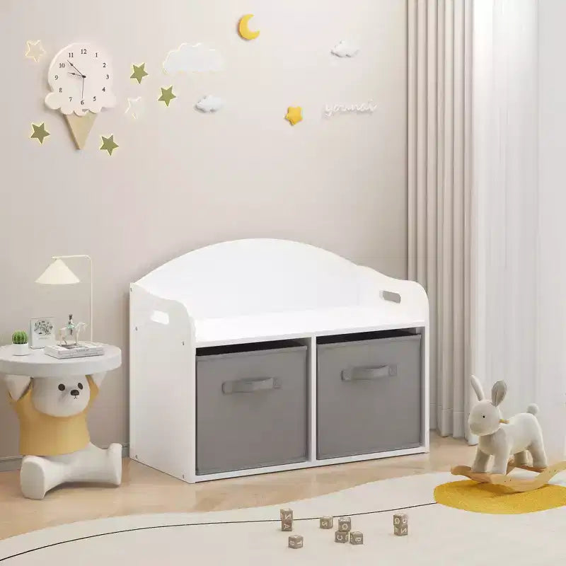 Panca contenitore per giocattoli per bambini con cassetti in tessuto pieghevoli – Bianca