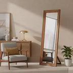 Specchio a figura intera da appoggio con cornice e supporto in legno