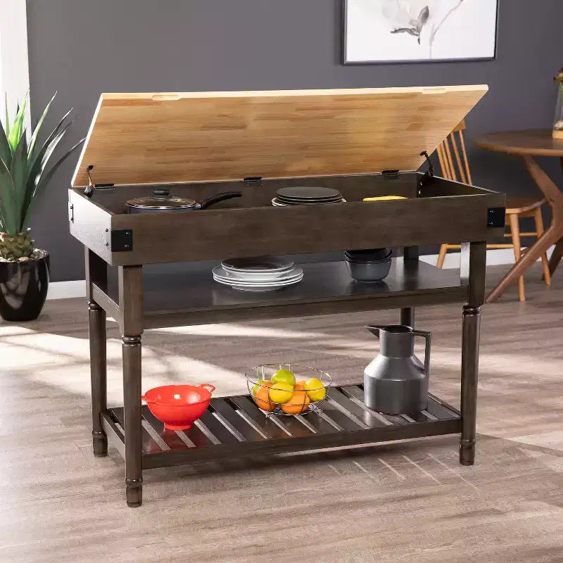 Isola Cucina Fissa con Piano in Legno Massello – Frassino Fumé e Naturale