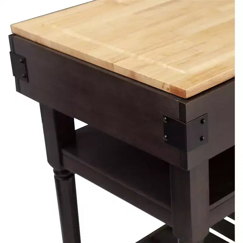 Isola Cucina Fissa con Piano in Legno Massello – Frassino Fumé e Naturale