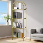 Modern Storage Rack Shelf Large Wood Book Shelf ,Bookshelf 4 Tier,Arched Display Racks,Tall Shelf for CDs/Books for Bedroom, Living Room, Home Office