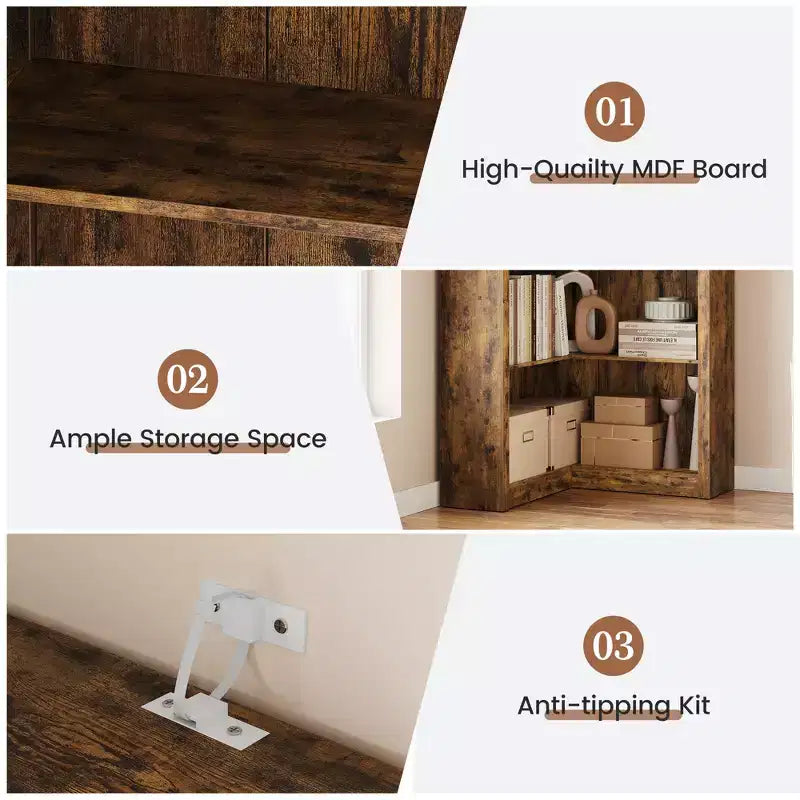 Libreria ad Angolo a 5 Ripiani – Scaffale a Muro a L in Legno