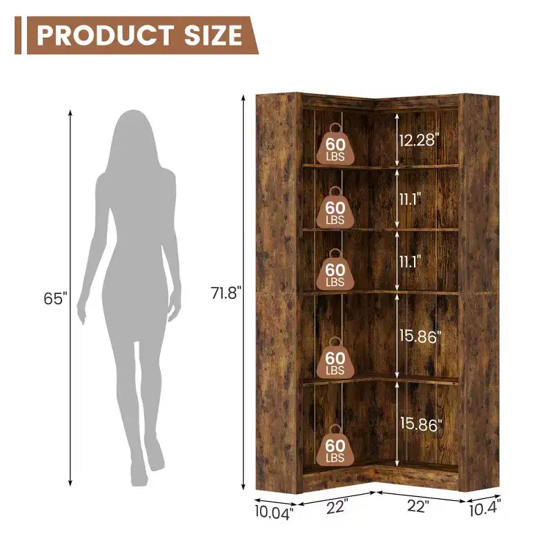 Libreria ad Angolo a 5 Ripiani – Scaffale a Muro a L in Legno