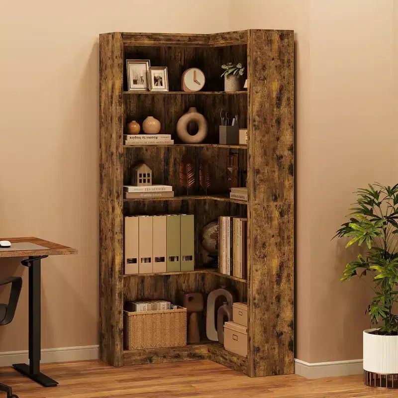 Libreria ad Angolo a 5 Ripiani – Scaffale a Muro a L in Legno