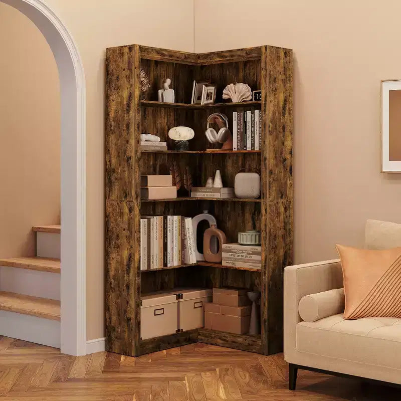 Libreria ad Angolo a 5 Ripiani – Scaffale a Muro a L in Legno