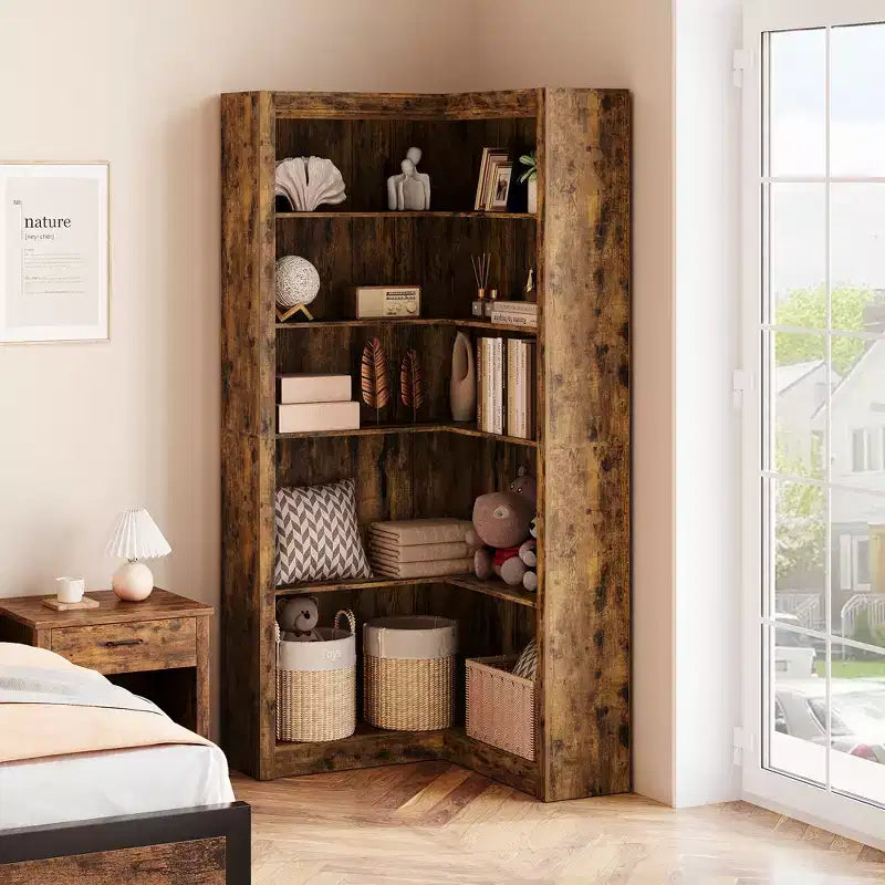 Libreria ad Angolo a 5 Ripiani – Scaffale a Muro a L in Legno