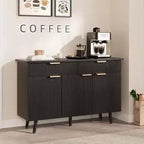 GustoWave 47 Sideboard Buffet Cabinet with Storage,Large Coffee Bar Cabinet Featuring 3 Fluted Doors and 2 Drawers, Adjustable Shelves, Black Finish