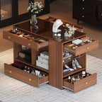 Whisen Closet Island with 6 Drawers, Glass Display Top and Open Shelves, Compartments