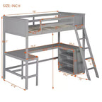 Letto a soppalco singolo con scrivania e mensole – Grigio