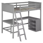 Letto a soppalco singolo con scrivania e mensole – Grigio