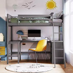 Letto a soppalco singolo con scrivania e mensole – Grigio