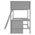 Letto a soppalco singolo con scrivania e mensole – Grigio