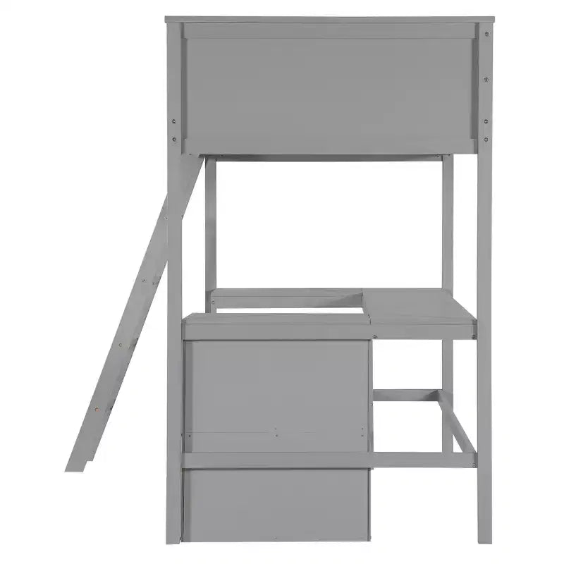 Letto a soppalco singolo con scrivania e mensole – Grigio