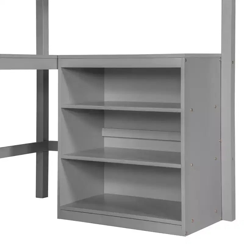 Letto a soppalco singolo con scrivania e mensole – Grigio