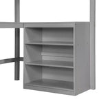 Letto a soppalco singolo con scrivania e mensole – Grigio