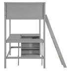 Letto a soppalco singolo con scrivania e mensole – Grigio