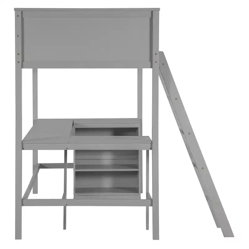 Letto a soppalco singolo con scrivania e mensole – Grigio