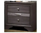 Comodino grigio con cassetto portagioie a scomparsa e pomello in nichel