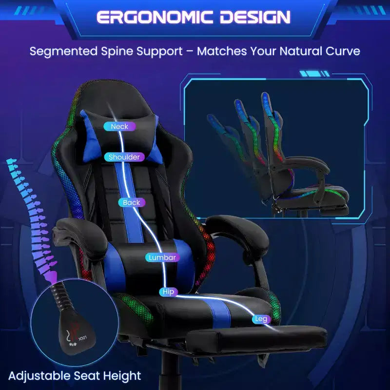 Sedia da gaming con massaggiatore e poggiapiedi
