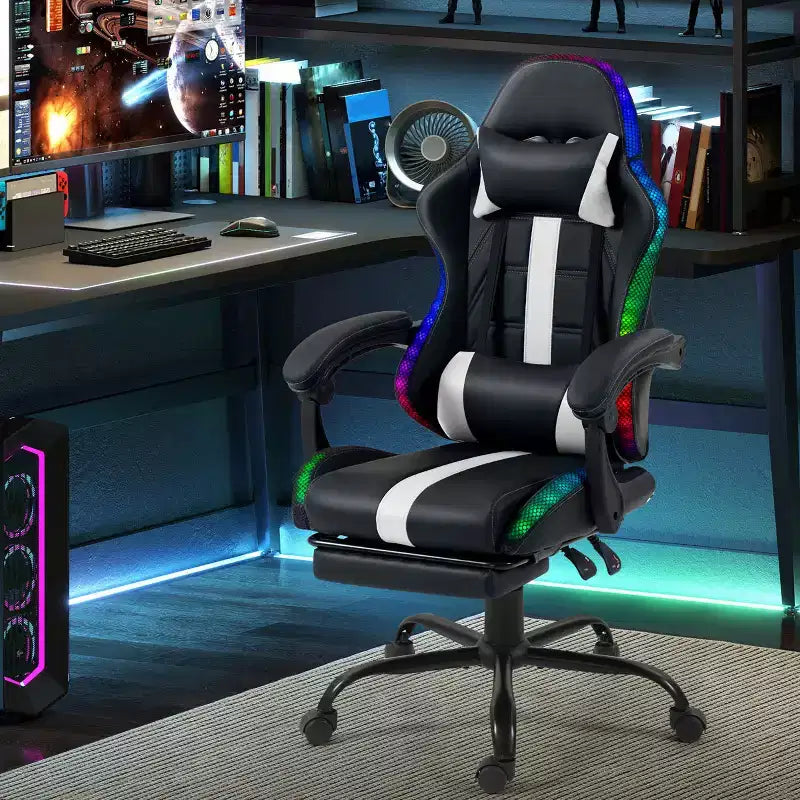 Sedia da gaming con massaggiatore e poggiapiedi