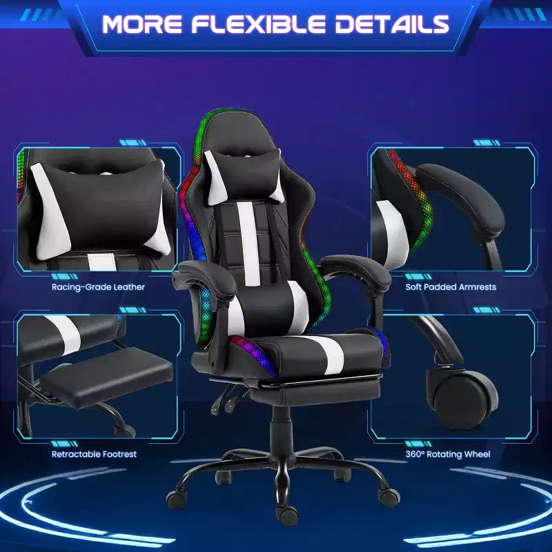 Sedia da gaming con massaggiatore e poggiapiedi