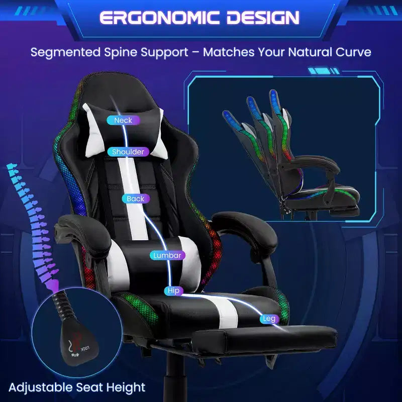 Sedia da gaming con massaggiatore e poggiapiedi