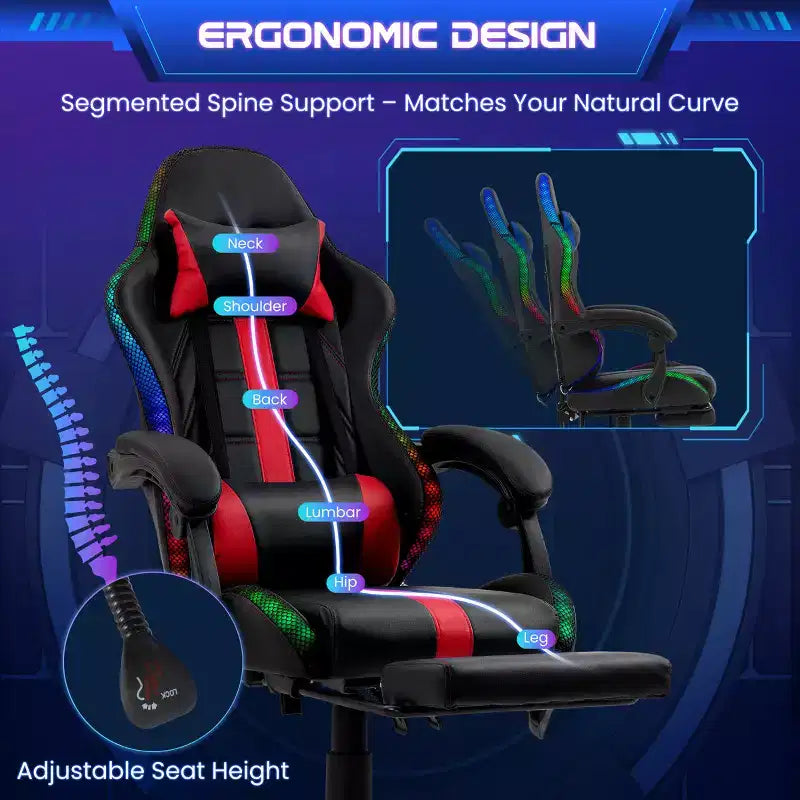Sedia da gaming con massaggiatore e poggiapiedi