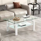 Fun little toys brand Tempered Clear Glass Coffee Table, 2-Layers Coffee Table Living Room Center Table