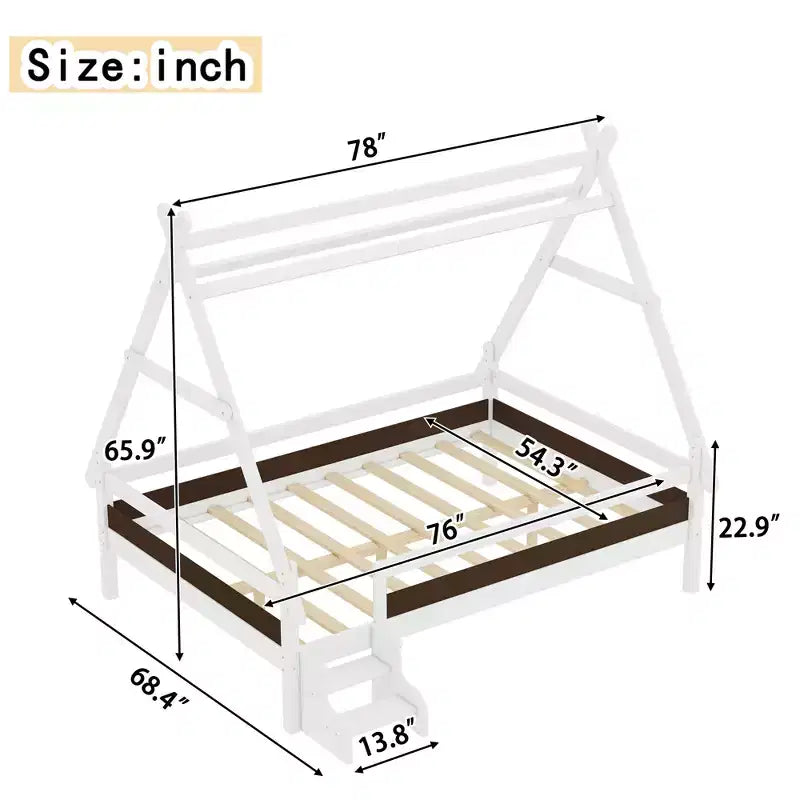 Letto a Piattaforma Matrimoniale con Scale – Legno Massello, Basso Profilo, Struttura Letto per Bambini