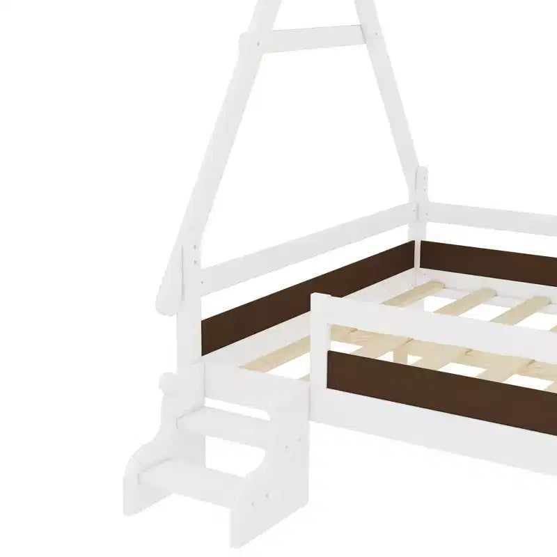 Letto a Piattaforma Matrimoniale con Scale – Legno Massello, Basso Profilo, Struttura Letto per Bambini